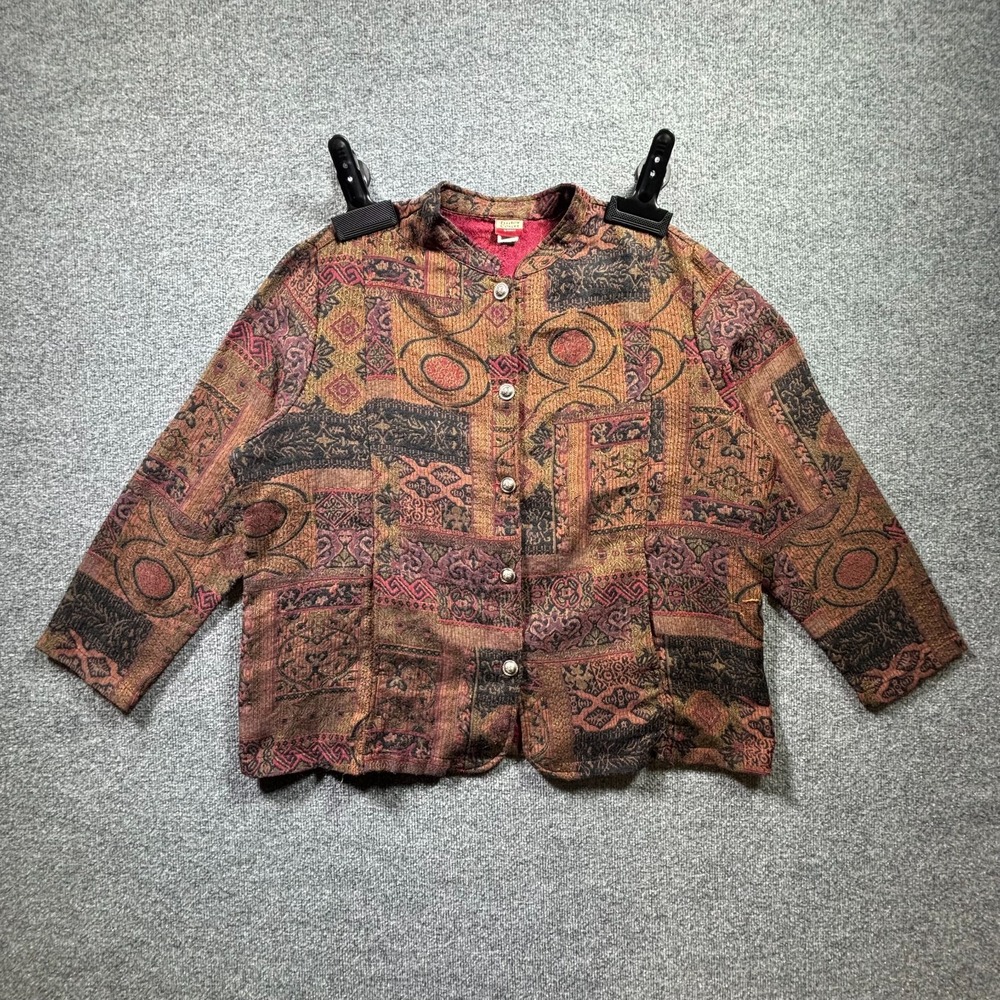 VTG Tudor Court by Haband Tapestry Jacket Womens 2X Multicolor Patchwork Brocade